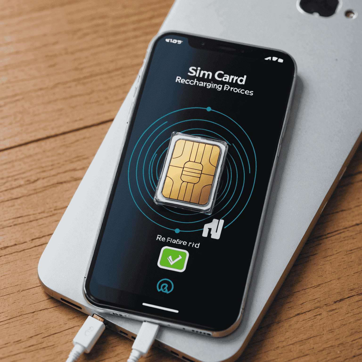 صورة توضيحية لحل إعادة شحن شريحة SIM الجديد، تظهر هاتفًا ذكيًا مع رمز شريحة SIM وأسهم تشير إلى عملية الشحن السريع
